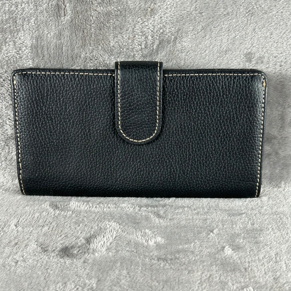 Black Pebbled Genuine Leather Bi-Fold Wallet Kiss Lock Coin Pocket Black